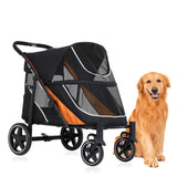 Garvee Heavy Duty Extra Large Dog Stroller – Collapsible All-Terrain Wagon, Dual Entry, Shock Absorption, Removable Bed, Washable Mat, 11" Wheels, Storage Basket, Size: 112×65×100cm, Color: Black-orange - Black-Red