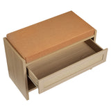 Garvee Farmhouse Entryway Shoe Bench with Storage Drawer - Wooden & Rattan Design - Padded Linen Cushion - Open Shoe Shelf for Easy Access - Perfect for Hallway, Bedroom, Mudroom - Light Oak - Light Oak