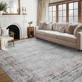 Garvee Washable Area Rug 5x7ft – Vintage Edge, Low Pile, Mark Resistant, Non-Shedding, Non-Slip Carpet, Soft Modern Farmhouse Accent for Living Room, Bedroom, Dining Room – Gray Green, USA - Grey