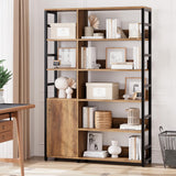 Garvee 5-Tier Industrial Office Bookshelf with Doors – 71" Tall Metal Frame Bookcase – Adjustable Shelves, Storage Cabinet, Protective Rails, Open Display – Modern Standing Shelf – Earth Warm Brown + Black Baked Paint - Brown