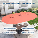 Garvee 15FT Rectangular Patio Umbrella with 48 Solar LED Lights & Base - UV Protection, Waterproof, Crank Handle - Large Outdoor Sun Shade for Garden, Deck, Pool, Backyard - Red - Navy Blue