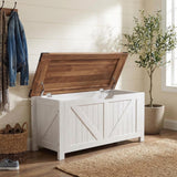 Garvee Farmhouse Storage Bench with Lift-Top Lid – 39.4" Wooden Organizer Chest – 2 Safety Hinges – Versatile for Entryway, Bedroom, Living Room – Brown and White Color Blocking (Mulin 9262 + Datong G5256K) - Dark Brown And Black Color Combination (618247 + Black Small Embossing)