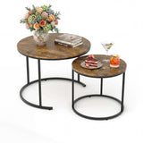 Garvee Space-Saving Nesting Desk & Chair Set - Modern Round Coffee Tables for Office or Living Room - Faux Marble & Wood Tops, Metal Frame, Adjustable Feet, 2-Piece Combo - Tiger Skin - Rustic Brown