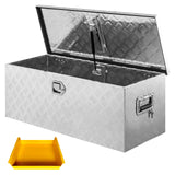 Garvee Heavy Duty Aluminum Truck Bed Tool Box - 36x15x15 Inch Weatherproof Lockable Storage Chest - Gas Strut Lid, Side Handles, Organizer Tray for Pickup, RV, Trailer - Five-Striped Silver, Mohair Lint Low, Natural Finish