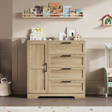 Garvee Spacious Wood Wardrobe Closet with 4 Drawers and Hanging Rod - Bedroom Storage Cabinet & Multifunctional Clothing Organizer - 43.3'' H - Natural Oak Finish - Natural Wood Color