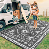 Garvee Waterproof Reversible Outdoor Rug 9x18ft – Vintage Diamond Geometric Plastic Straw Patio Carpet – UV Resistant, Easy to Clean – For Patio, Deck, Balcony, Pool, RV, Camping – Gray and White, 9x18ft (274x549cm), United States - Black And White