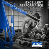 2 Ton Engine Hoist, Hydraulic Cherry Picker with Folding Steel Frame, 8T Cylinder, 4 Position Adjustable Boom, 6 Swivel Casters, 90.2" Max Lift Height, Heavy Duty Engine Lifter for Cars, Trucks, Boat Motors, Farm Equipment and Garage Workshops - Blue