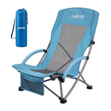 Garvee High Back Support Folding Beach Chair for Adults – Lightweight, Portable, Extra Wide Seat, Padded Armrests, Cup Holder, Storage Pocket – Ideal for Camping, Outdoor Festivals, Travel – Blue with Mesh Fabric - Blue/1 Pcs