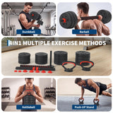 Garvee 5-in-1 Multifunctional Adjustable Dumbbell Set for Home Gym – Converts to Barbell, Kettlebell, Push-Up Stand – Ergonomic Anti-Slip Grip, Safe Double Locking Nut, Cement & Iron Sand Plates – Space-Saving Strength Training Equipment – Black+Red