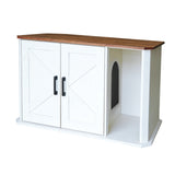 Garvee Modern Wooden Cat Litter Box Enclosure - Large Hidden Cat House End Table with Double Doors & Side Entry - Easy to Clean, Odor Control, Sturdy Furniture for Large Cats - Color: Yunxi White Brown - Brown & White