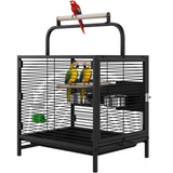 Garvee Portable Travel Bird Cage Carrier for Small Parrots - Wrought Iron Flight Cage with Carry Handle - Slide-Out Tray, Food Bowl & Perch - Easy-Clean Compact Cage - Color: Black - Black