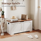 Garvee Vintage Farmhouse Wooden Storage Bench with Lift-Top Trunk – 2 Safety Hinges, 39.4" Entryway or Bedroom Organizer Chest for Shoes, Toys, Living Room – Brown and White Color Blocking (Mulin 9262 + Datong G5256K) - Fiery Clouds Color (Melamine Veneer)