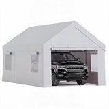 Garvee 10x20 ft Heavy Duty Portable Carport Garage Tent - Outdoor Car Canopy Shelter - Galvanized Steel Frame - 3-Layer UV & Water-Resistant PE Cover - 4 Roll-Up Zipper Doors & Vent Windows - Color: White - White-20X10Ft