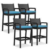 Garvee All-Weather Wicker Bar Stools Set of 4 – 30'' Patio Bar Height Chairs with Thick Cushions, Backrest & Footrest – Outdoor Counter Chairs for Backyard, Pool, Garden, Balcony – Blue Cushions, 4-Pack - Beige Cushions