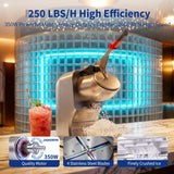 Garvee Commercial Electric Ice Crusher & Shaved Ice Machine, 350W 2000 RPM, 250 lb/hr Output, 4 Stainless Steel Blades, Large Feed Chute & Safety Switch - US Standard Silver