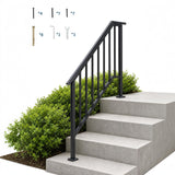 Garvee Heavy Duty Adjustable Wrought Iron Outdoor Stair Handrail Kit – Safety Railing with Balusters – Non-Slip, Rust-Resistant, Easy DIY Install – For Porch, Deck, Concrete, Wooden Stairs – 4-Step, 1 Piece - 3-Step - 1 Piece