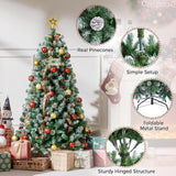 Garvee Snow Flocked Pre-Lit Artificial Christmas Tree - Full Pine, 1346 PVC Hints, Pine Cones, Hinged Sections, Metal Stand - Easy Assembly - Ideal for Home, Office, Holiday Decor - 7.5ft