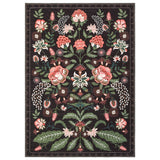 Garvee Washable Area Rug - Vintage Floral Low Pile, Non-Slip Soft Botanical Carpet for Living Room, Bedroom, Dining Room, Nursery, Office - Mark Resistant, Collapsible, Plum Black, 8x10ft (244x305cm), USA - Flower-Black