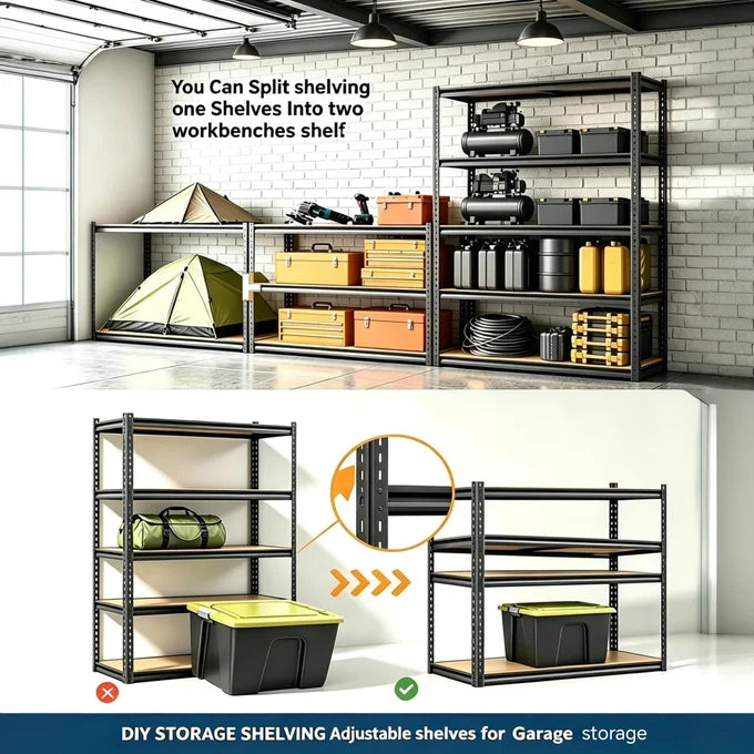 Garvee Heavy-Duty 5-Tier Garage Shelving Unit, Adjustable Boltless Carbon Steel Freestanding Storage Rack, 2500 lb Total Capacity, 36" W x 18" D x 72" H, Matte Black (Hole Position Change), 90x45x183cm