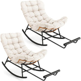 Garvee 2PCS Papasan Rocking Chair with Foot Rest, Oversized Papasan Chair with Thick Removable Cushion and Metal Frame, Lounge Chairs and PE Rattan Rocker for Patio, Porch, Garden, Lawn, Living Room
