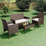 Garvee 4-Piece Outdoor Patio Bar Set - PE Rattan Wicker Conversation Furniture with Glass Coffee Table - Washable Blue Cushions - Weather-Resistant for Garden, Porch, Poolside, Backyard - Gray Gradient Rattan + Blue Cushion