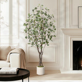 Garvee Lifelike Artificial Eucalyptus Tree – 5FT Tall Faux Silk Floor Plant in White Planter – Realistic Green Indoor Decorative Fake Tree – Perfect for Home, Living Room, Office – 5FT - 7Ft