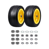 Garvee Flat-Free Solid Lawn Mower Front Tire & Wheel Set, 2-Pack - 11x4.00-5 Smooth Turf Step - Steel Hub w/ 5/8 & 3/4 in Bearings - 350 lb Load | Yellow wheel hub | 11×4.00-5 | Solid wheel - Yellow