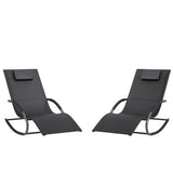 Garvee Adjustable Rocking Outdoor Lounge Chair – Folding Recliner, Ergonomic Armrests, Breathable Mesh, Removable Pillow, Heavy-Duty Steel Frame, for Patio, Garden, Poolside – Black - Black