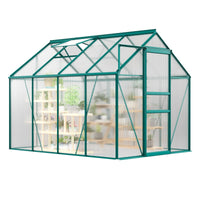 Garvee 6 x 8 FT Serre extérieure polycarbonate Cadre aluminium Porte coulissante Lucarne de toit réglable Jardin