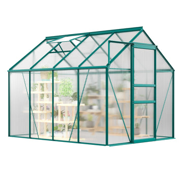 Garvee 6 x 8 FT Serre extérieure polycarbonate Cadre aluminium Porte coulissante Lucarne de toit réglable Jardin