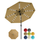 Garvee 10FT Solar Patio Umbrella with 32 LED Lights – UV-Resistant, Waterproof Polyester Canopy, Crank Lift, Tilt, 8 Sturdy Ribs, Vented for Garden, Deck, Pool, Backyard, Café – Outdoor Sun Shade – Euro 4 Khaki - Green