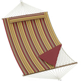 Garvee Double Quilted Hammock for 2 People – 350cm Large Outdoor Freestanding Hammock – Wooden Spreader Bars – Detachable Pillow – Adjustable Steel Frame – 204kg Capacity – Cotton Rope & Padded Polyester Mat – Patio, Backyard, Poolside – Red-yellow stripe