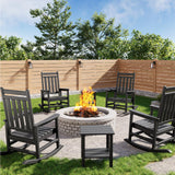 Garvee All-Weather HDPE Poly Lumber Rocking Chair Set of 4 with 2 Side Tables – High Back Adirondack Outdoor Patio Chairs – Durable, Wood Grain Texture – Ideal for Porch, Deck, Garden – Color: Black (4 Chairs + 2 Tables)