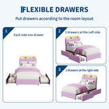 Garvee Velvet Upholstered Twin XL Bed Frame with Storage Drawers & Bookcase Headboard – LED Lights, Noise-Free, No Box Spring Required, Easy Assembly – Kids or Girls Bedroom, Purple