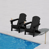 Garvee All-Weather Collapsible Adirondack Chair Set of 6 – HDPE Patio Chairs with Wood Grain Texture & Cup Holder – Weather Resistant, Perfect for Garden, Deck, Porch, Fire Pit – Embossed Wood Grain, Black 6-Pack