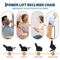 Garvee Power Lift Recliner Chair for Elderly with Massage and Lumbar Heating, PU Leather Electric Lift Reclining Single Sofa with Side Pockets, 2 Cup Holders for Mobility Impaired, Black