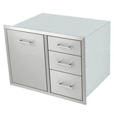 Garvee Weatherproof Stainless Steel Outdoor Kitchen Cabinet - 3 Storage Drawers & Single Access Door - Built-In BBQ Grill Station Storage - Durable Patio or Backyard Organization - Silver