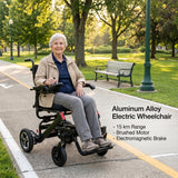 Garvee Lightweight Collapsible Electric Wheelchair for Adults and Seniors – 15 Mile Range – 250W Motor with Electromagnetic Brake – 16" Seat, Removable Armrests, Locking Handbrakes – Travel-Friendly Mobility Aid – Black