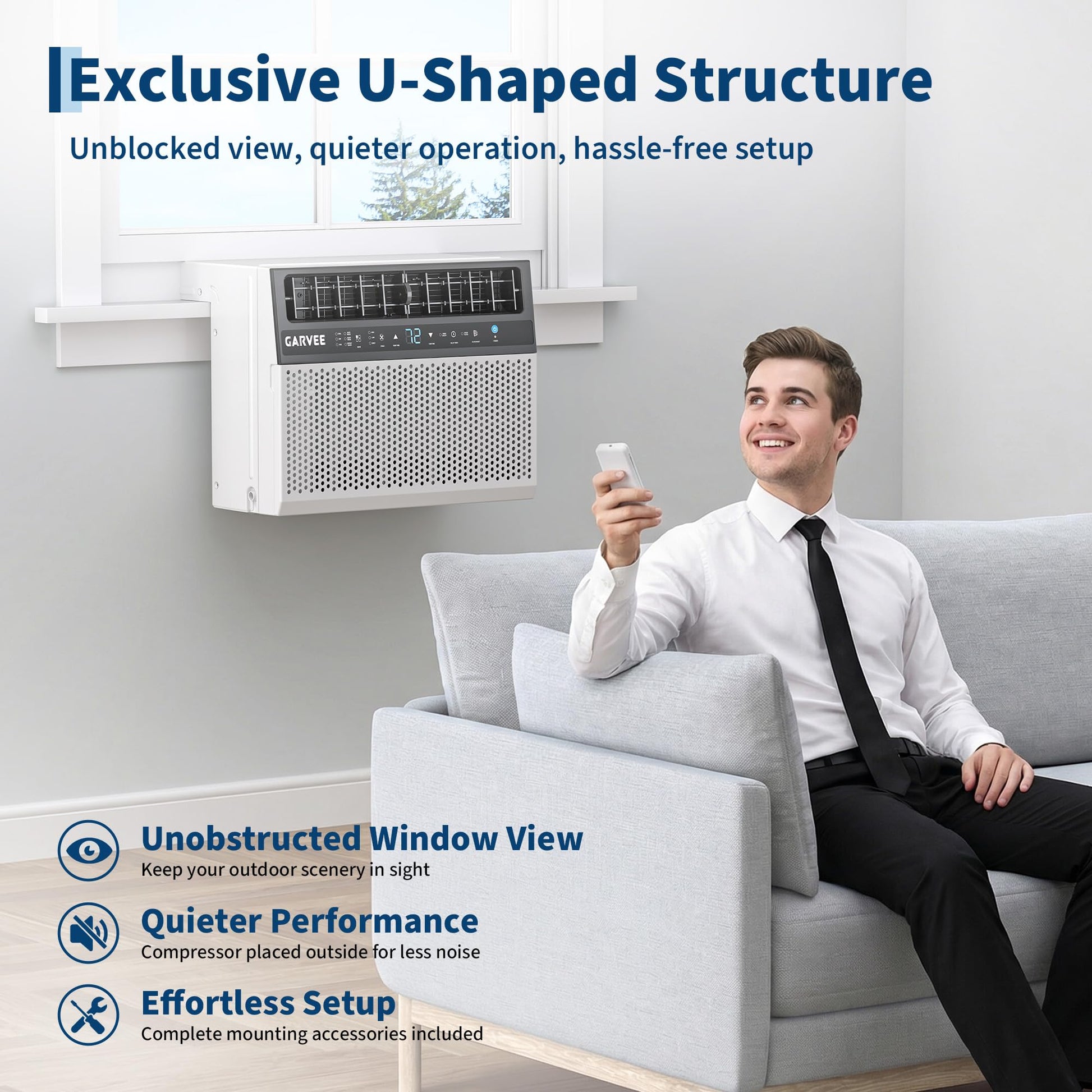 Garvee 8000 BTU U-Shaped Window Air Conditioner with Ultra Quiet Operation & Energy Efficient Cooling, 3-in-1 Modes, Easy Installation, for Home Bedroom Office