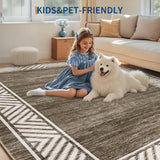 Garvee Modern Brown Area Rug for Living Room & Bedroom – Low Pile Geometric Carpet, Non-Slip, Mark Resistant, Washable, Durable, Soft Collapsible Floor Mat – Size 9x12ft, USA