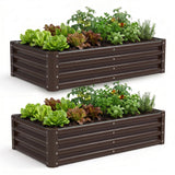 Garvee 2 Pack Galvanized Steel Raised Garden Beds for Outdoor Gardening – Heavy Duty Metal Planter Boxes with Drainage Holes for Vegetables & Flowers – Size: 4x2x1FT, Natural Wood Color, 2-Piece Set