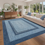 Garvee Modern Washable Area Rug for Living Room - Low Pile Non-Slip Soft Braided Carpet - Mark Resistant, Soft fabric, Easy Care - Bedroom, Dining Room, Nursery, Office - Gray-Blue, 8x10ft (244x305cm), USA Spec - Blue