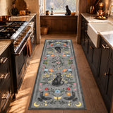 Garvee 2x6 ft Gray Gothic Cat Runner Rug, 100% Polyester Washable Low-Pile Floor Carpet with TPR Non-Slip Backing, Foldable Floral Butterfly Print, Soft Indoor Accent for Kitchen, Hallway, Bedroom, Bathroom, Entryway and High-Traffic Spaces - Gray