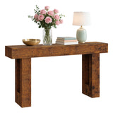 Garvee 63-Inch Farmhouse Console Table - Rustic Narrow Sofa Side Table - Storage Shelf - Entryway, Hallway, Living Room, Behind Couch - Burnt color (relief) - Rustic Brown