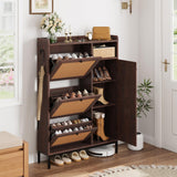 Garvee Freestanding Rattan Shoe Cabinet with 3 Turnover Drawers - 4-Tier Adjustable Shelves - Space-Saving Entryway & Closet Organizer - P Deep Cherry Cabinet Body, Upgraded Version - P White Wood Grain Cabinet Body Upgraded Version
