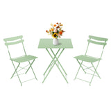 Garvee Folding 3-Piece Outdoor Bistro Set, Square Metal Patio Table with 2 Chairs - No Assembly - Weather-Resistant Rustproof Finish - Space-Saving Collapsible for Balcony/Porch/Yard/Garden - Green - Green