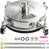 Garvee Powerful High Pressure Cleaning - 18" Stainless Steel Pressure Washer Surface Cleaner - 4 Wheels for Easy Handling - Perfect for Patio, Sidewalk, Deck & Driveway - Power Washer Attachment, Silver