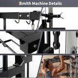 Garvee Multi-Function Smith Machine Power Cage Squat Rack for Home Gym – LAT Pulldown, Low Row, Pull-Ups, Bench Press & Rows – Heavy Duty Strength Training Equipment, Black
