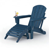 Garvee Adirondack Chair Set of 4, HDPE Outdoor Patio Chair with Cup Holder, All Weather Resistent Wooden Textured for Patios, Decks, Gardens, Fire Pit - Wood Grain Texture - Navy Blue, 6-Pack