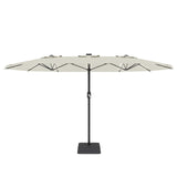 Garvee 15FT Rectangular Patio Umbrella with 48 Solar LED Lights & Base - UV Protection, Waterproof, Crank Handle - Large Outdoor Sun Shade for Garden, Deck, Pool, Backyard - neutral white shade - White